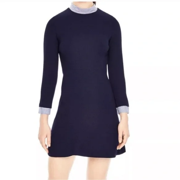 Sandro Gigi Blue Sandro Sheath Mini Dress w/ Striped Rhinestone Cuffs Medium - Picture 2 of 13